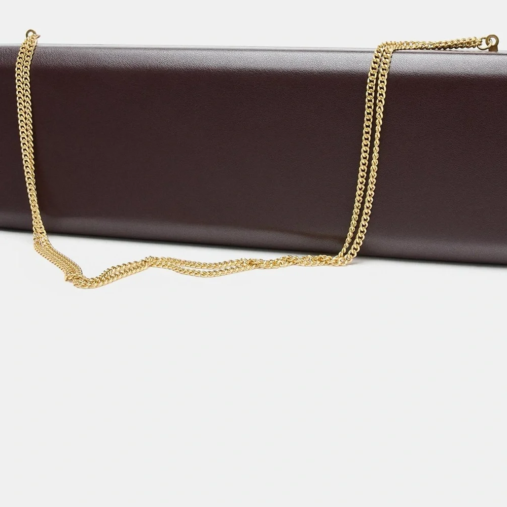 Zara Dark Brown Clutch with Gold Chain